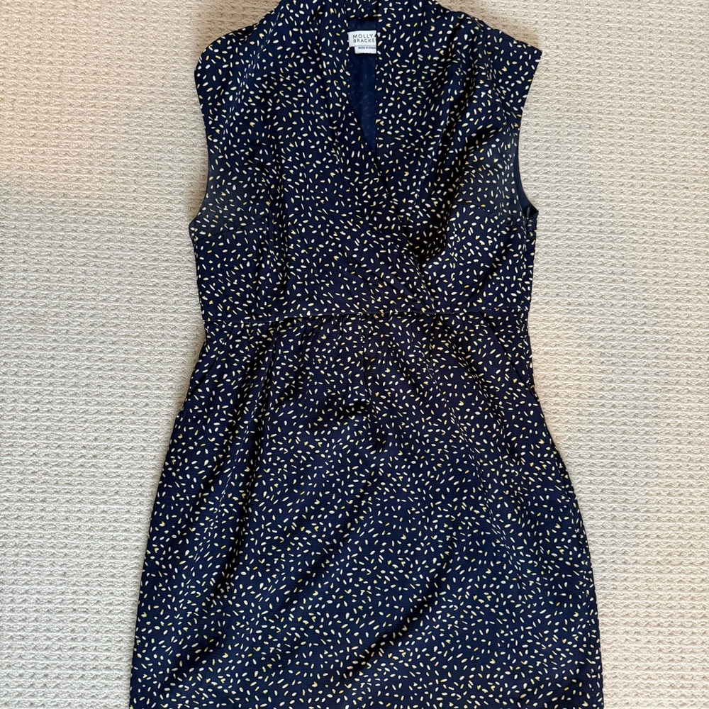 Molly Bracken Navy and Yellow Midi Dress with pockets